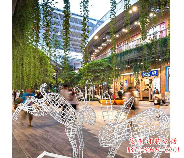 商场休闲镂空兔子不-锈-钢-雕-塑-