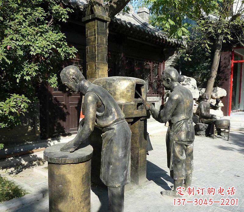 商业街火烧人物铜雕