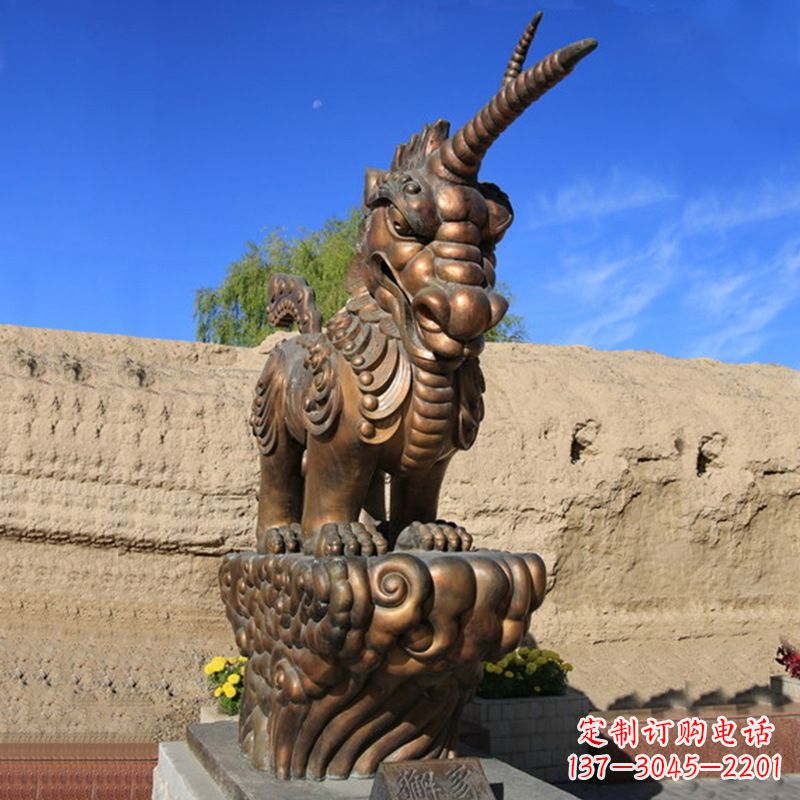 神羊獬豸铜雕-景区神兽动物雕塑摆件