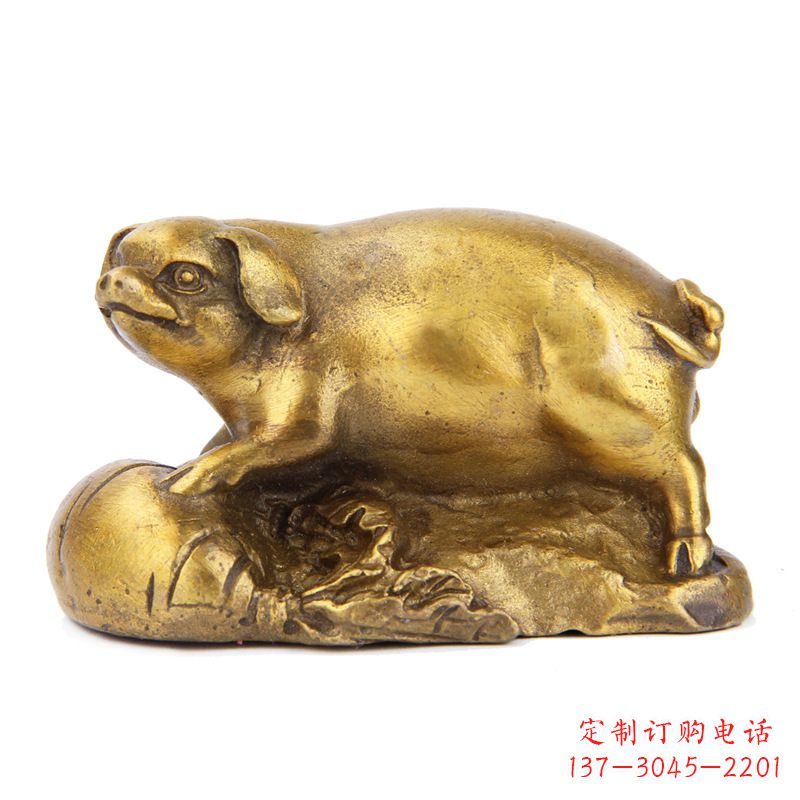 生肖猪-铸铜鎏金动物雕塑摆件 生肖猪-铸铜鎏金动物雕塑摆件