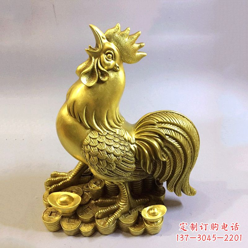 生肖抓钱鸡纯铜雕塑摆件