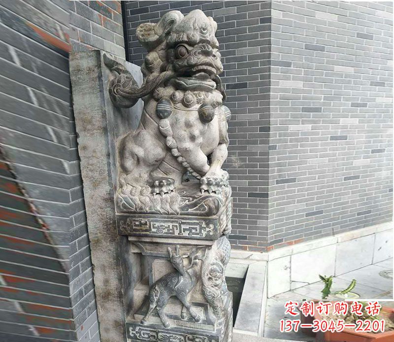 狮子抱鼓石仿古石门墩石雕 (3)