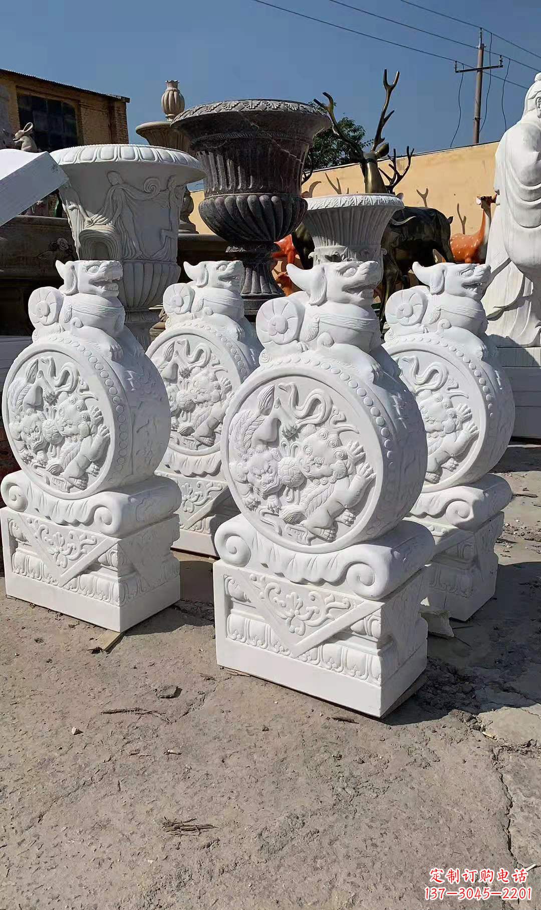 狮子抱鼓石石雕户外摆件门口景观雕塑