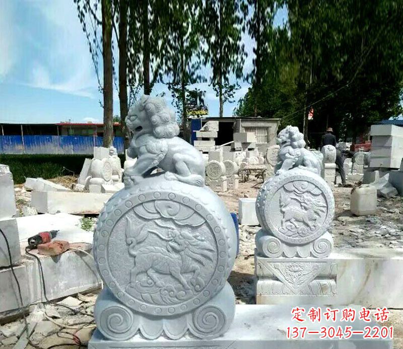 狮子抱鼓石招财门墩石雕 (2)