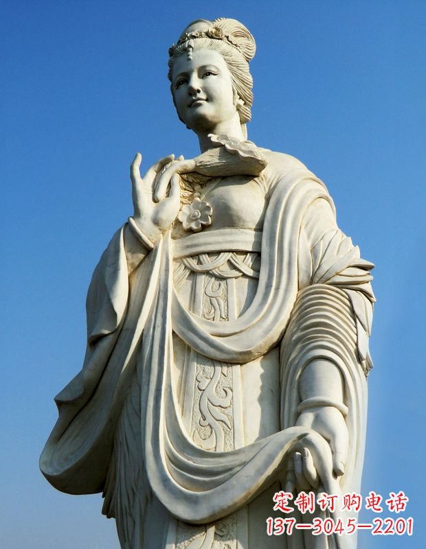 十二花神之七月鸡冠花蔡氏汉白玉古代美女雕像