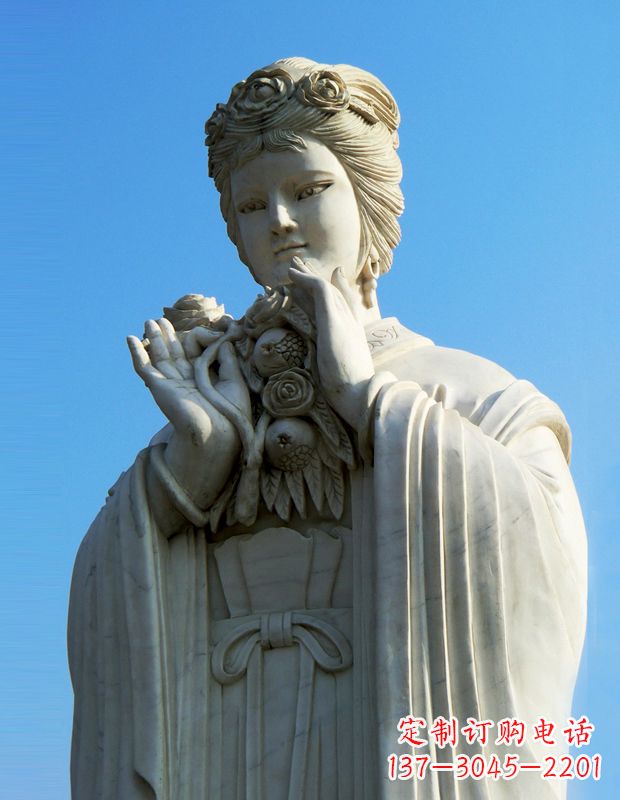 十二花神之五月石榴李氏汉白玉古代美女雕像