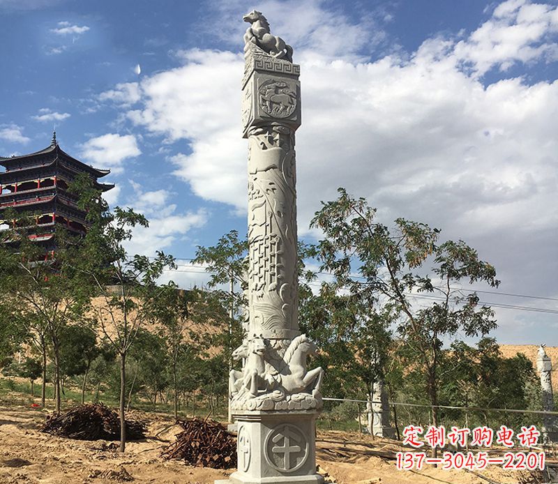 十二生肖午马柱石雕