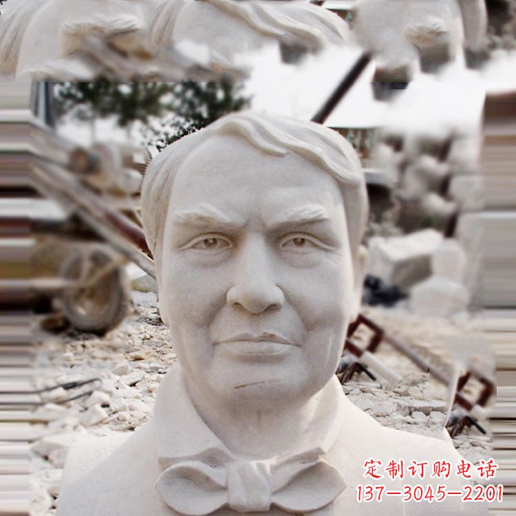 石雕爱迪生头像雕塑-汉白玉校园名人胸像雕塑