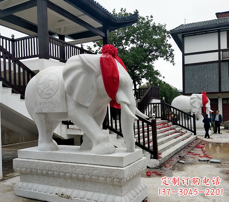 石雕大象 观音栏杆