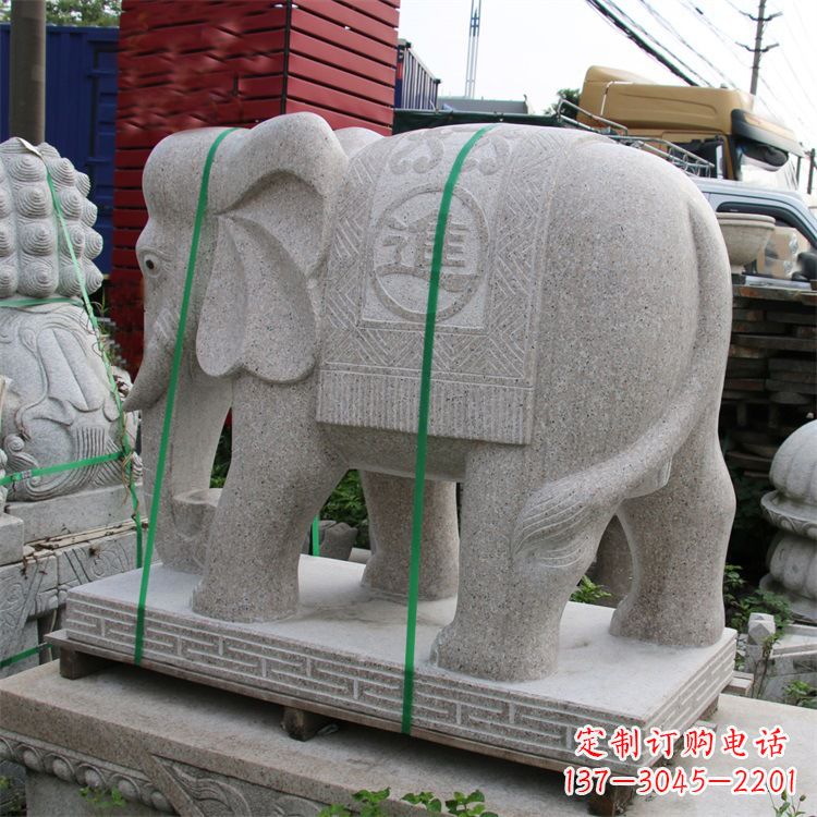 石雕大象财神