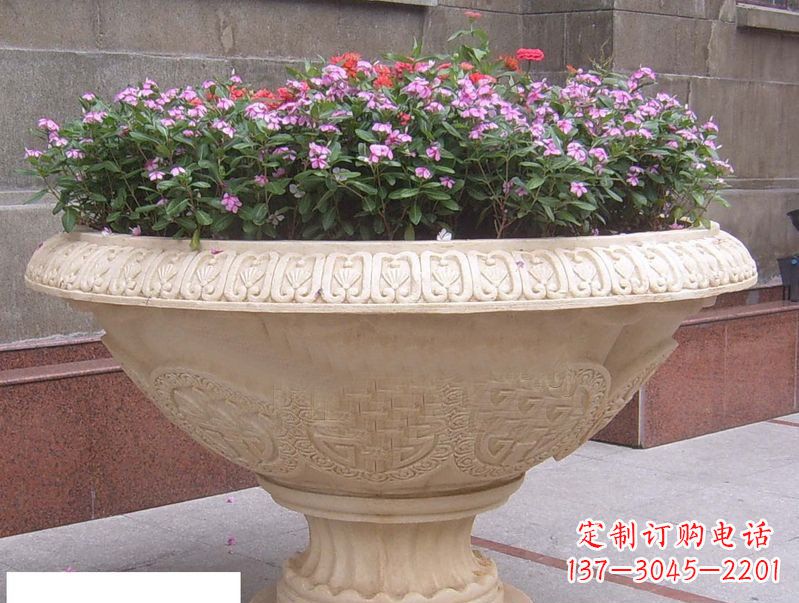 石雕花盆公园景观雕塑