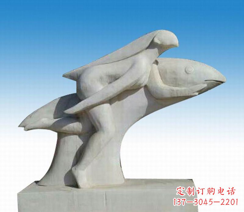 石雕美女与海豚公园摆件