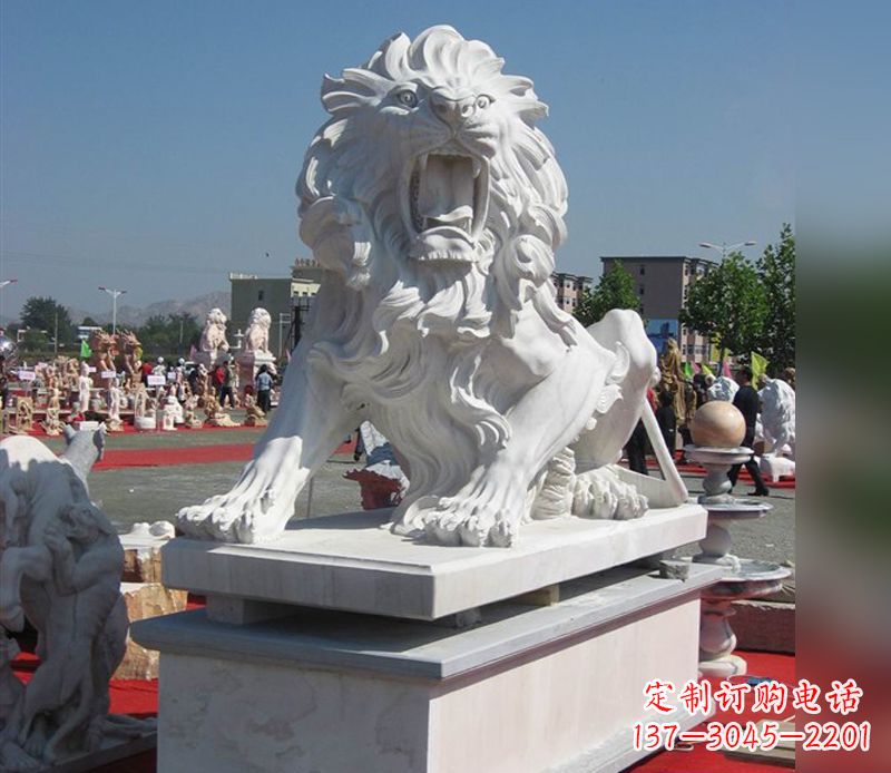石雕咆哮狮子广场动物雕塑