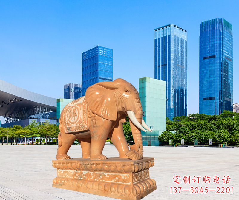 石雕喷水大象