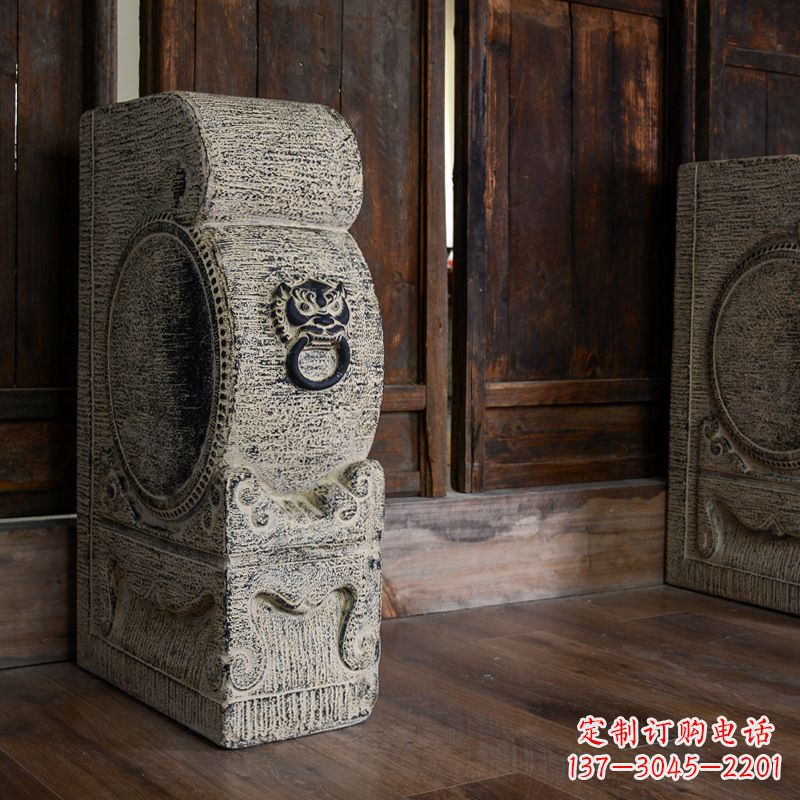 石雕青石仿古抱鼓石-别墅古建大门雕塑摆件