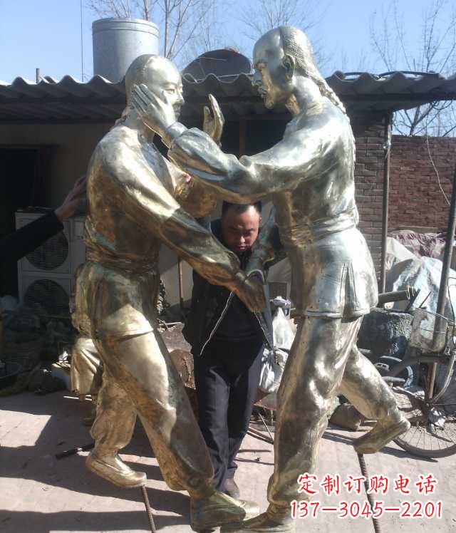 摔跤的人物公园景观不-锈-钢-雕-塑-