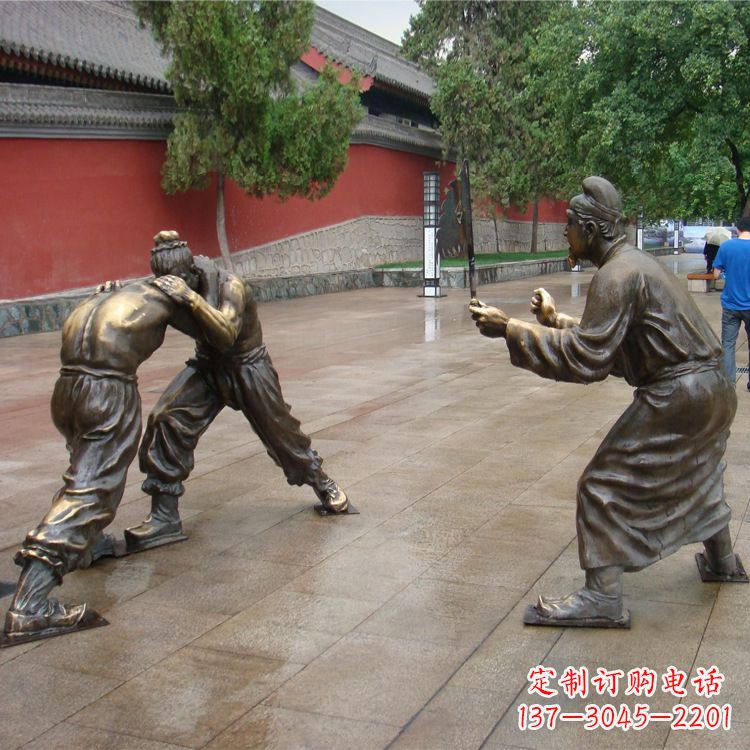 摔跤人物铜雕-城市公园步行街体育人物情景小品雕塑