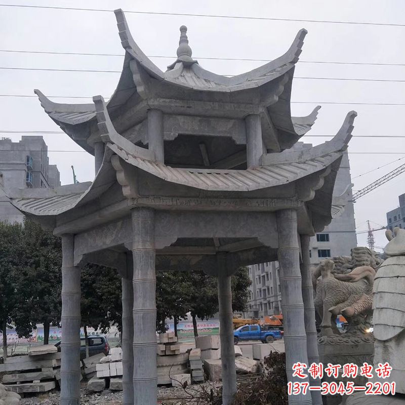 双层八角石雕凉亭