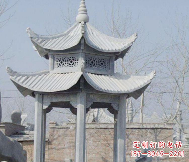 双层仿古六角凉亭石雕