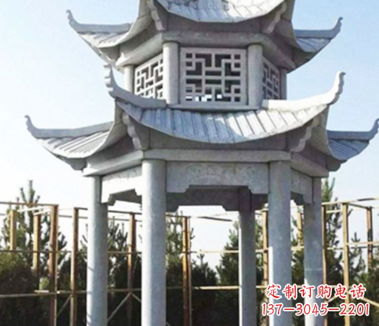 双层仿古石凉亭石雕_2