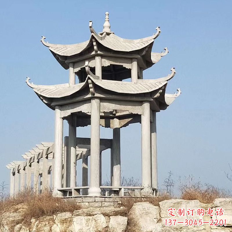 双层汉白玉石雕亭子