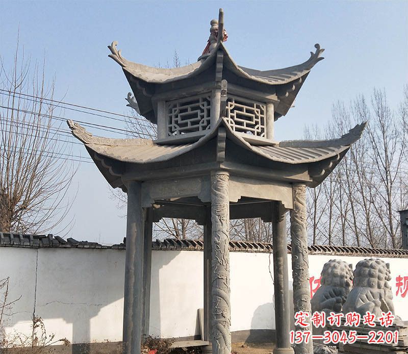 双层户外凉亭石雕 (2)