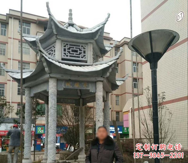 双层六角凉亭石雕