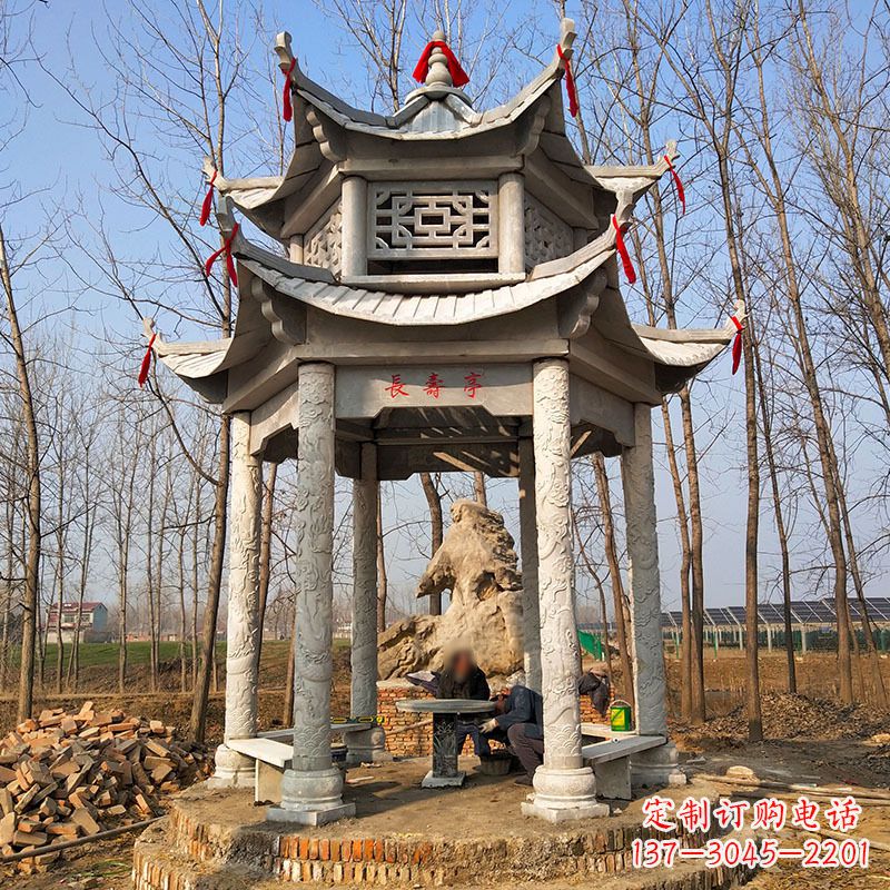 双层六角石凉亭