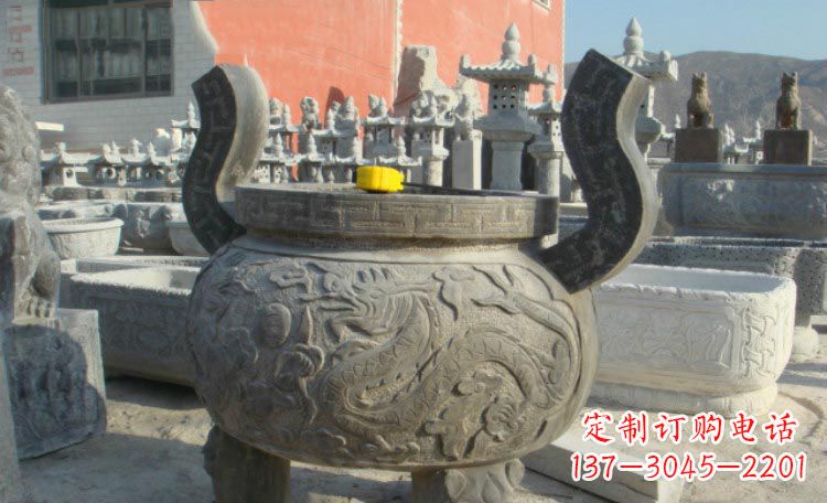 双龙戏珠浮雕香炉铜雕