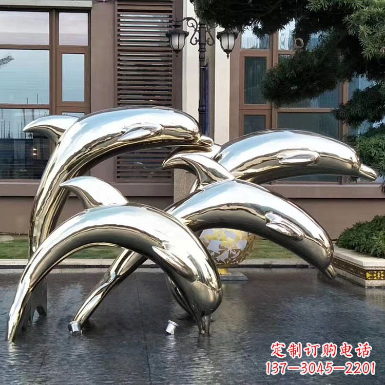 水景不锈钢海豚雕塑-城市广场创意动物雕塑