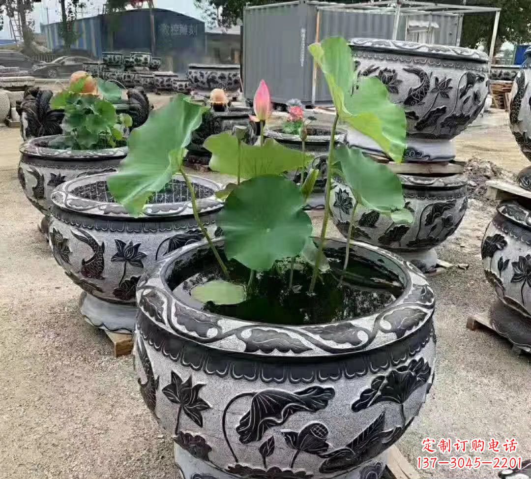 睡莲石浮雕花盆雕塑公园景观雕塑