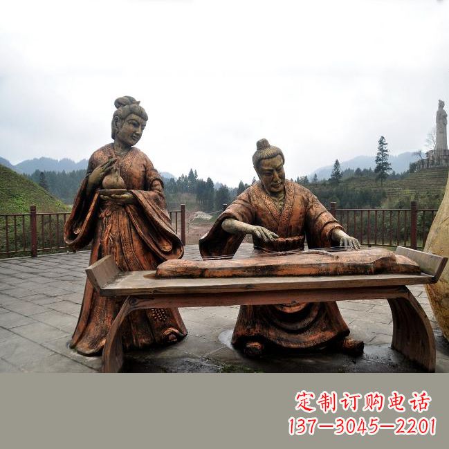 司马相如与卓文君铜雕塑像-城市广场历史名人情景雕塑