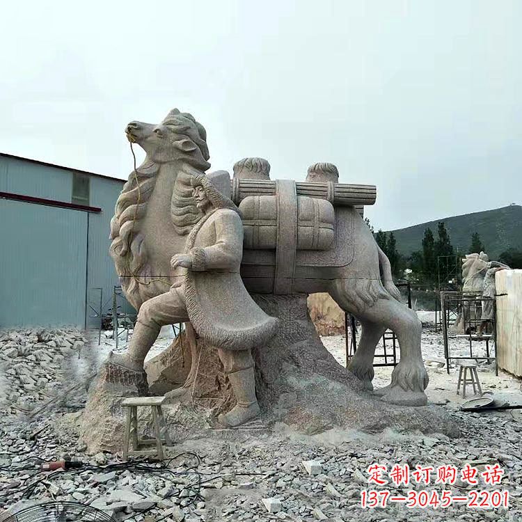 丝绸之路骆驼情景石雕