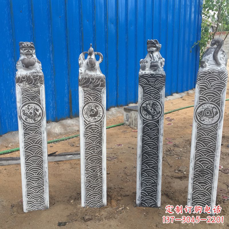 四大神兽青石镇宅栓马石柱