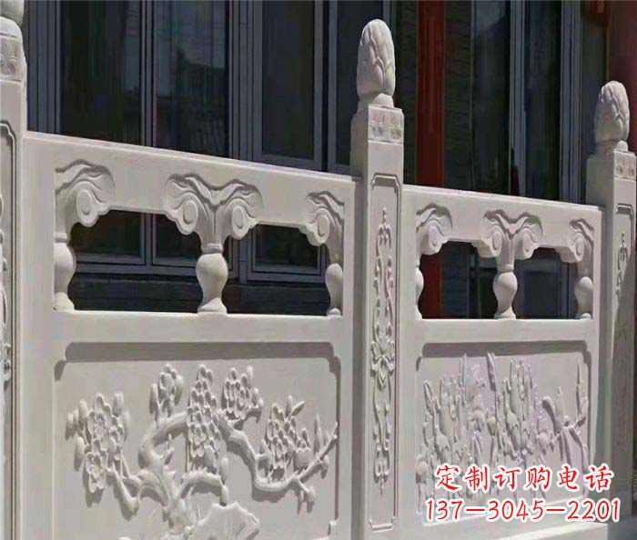 寺庙景观汉白玉石浮雕栏板 (2)