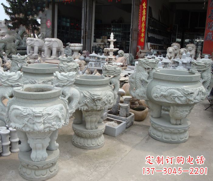 寺庙景观龙头石雕水缸 寺庙景观龙头石雕水缸