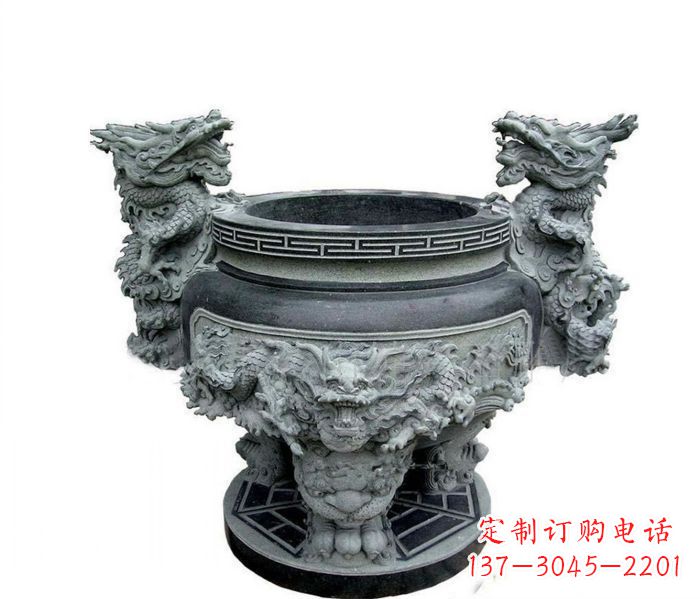 寺庙景观龙头水缸石雕 (2)