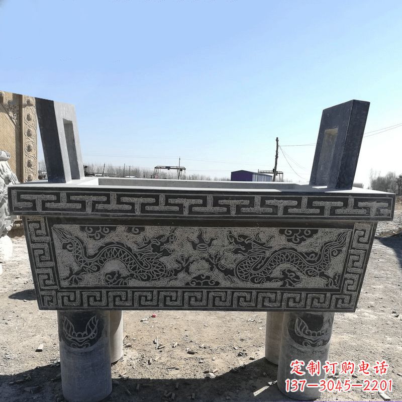 寺庙墓地祭祀四足方鼎,青石仿古石雕香炉