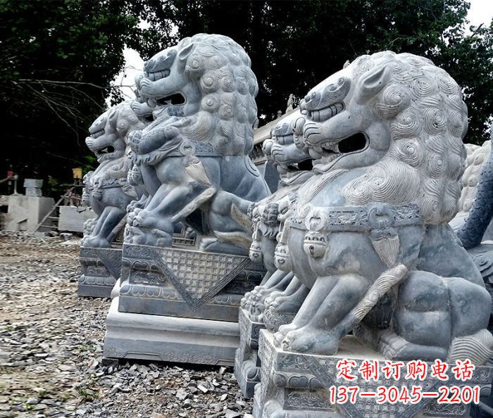 寺庙青石狮子石雕 (2)