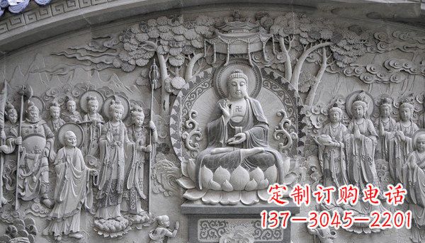 寺庙墙壁石浮雕佛像