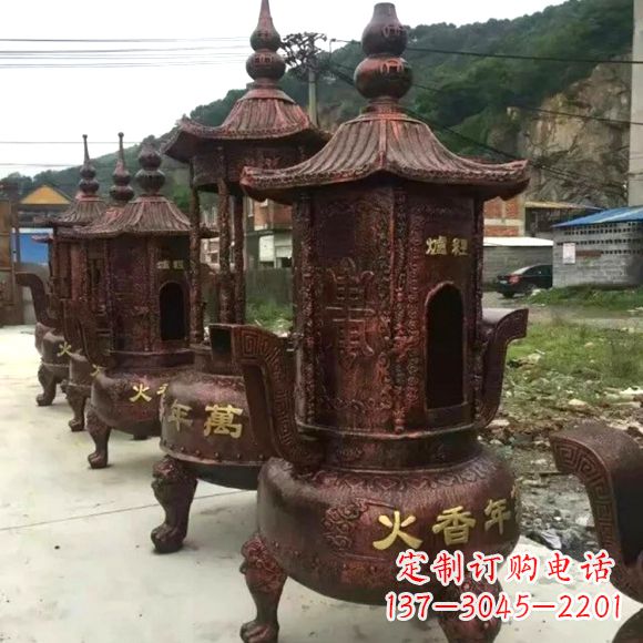 寺庙铜香炉雕塑