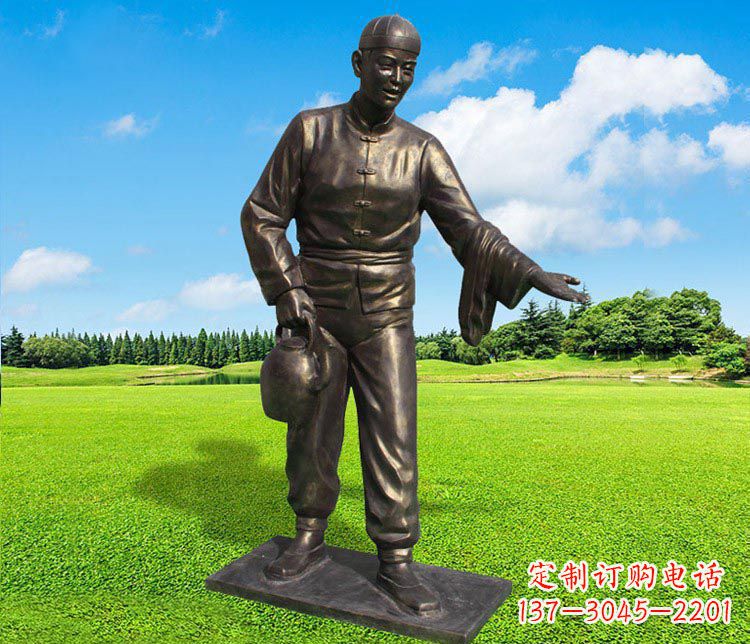 提茶壶的店小二铜雕