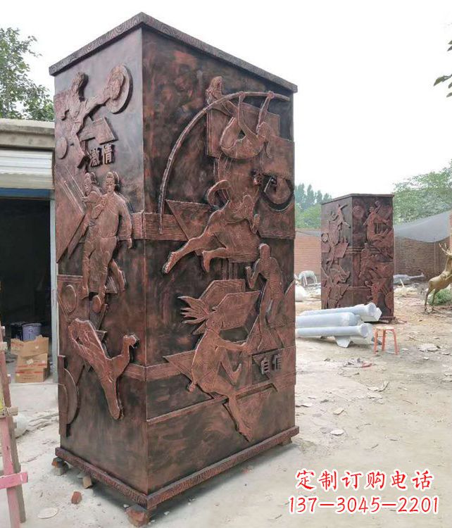 体育运动主题校园广场玻璃钢仿铜浮雕柱子
