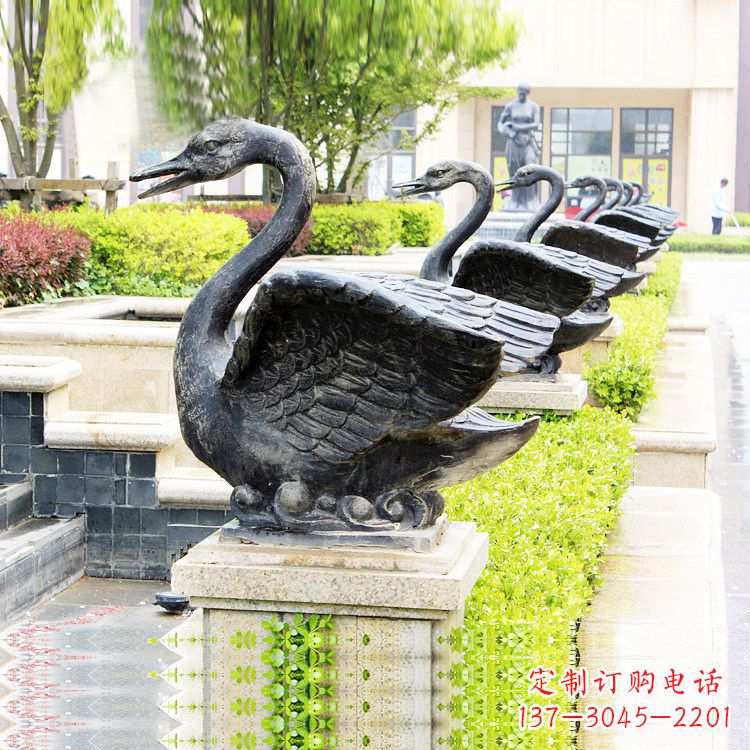 天鹅铜雕喷水喷泉-纯铜铸造公园水渠水景动物雕塑