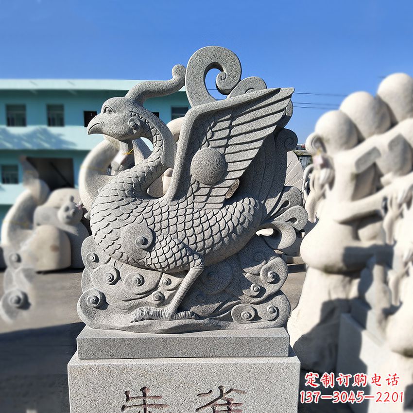 天之四灵之朱雀神鸟砂岩石雕塑