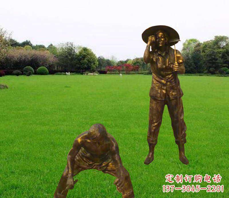 田园铜雕下地干活人物雕塑