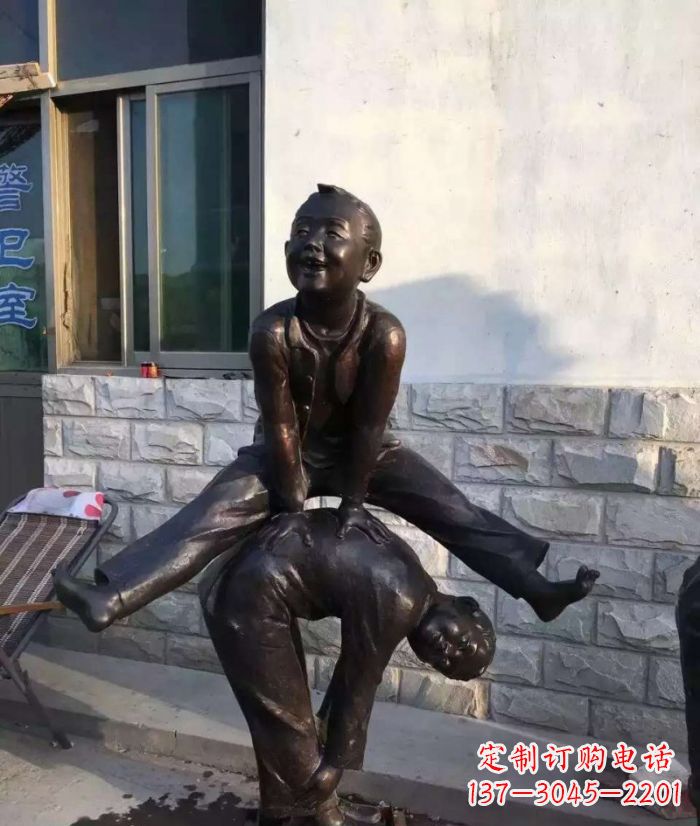 跳马儿童铜雕 (2)