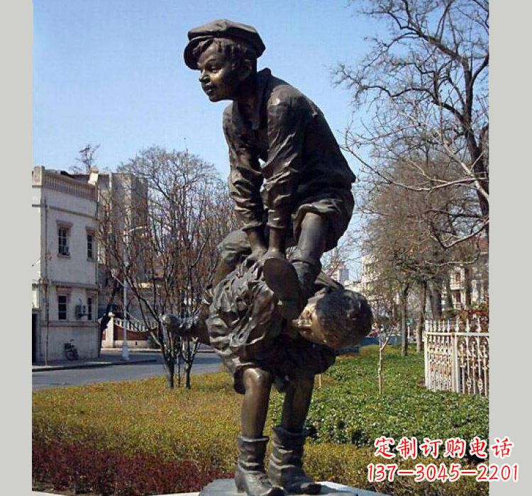 跳山羊人物铜雕