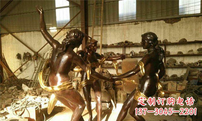 跳舞西方玻璃钢仿铜人物雕塑
