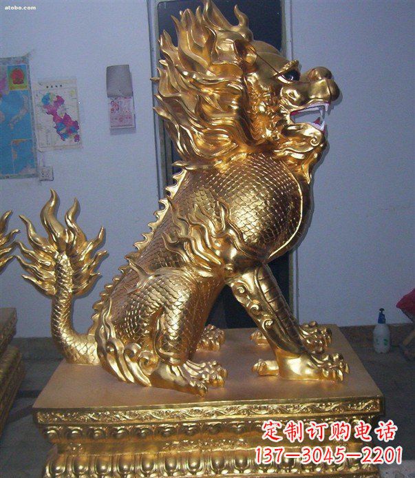 贴金麒麟招财神兽铜雕